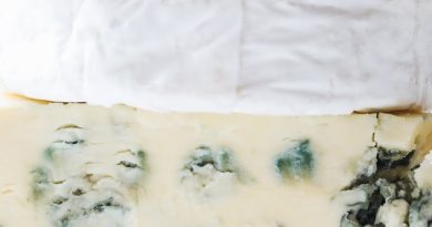 Close-up of assorted cheeses stacked with distinct textures. Ideal for gourmet food inspiration.