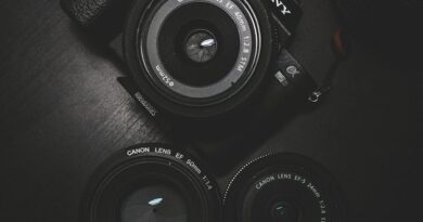 flat lay photography of black Sony DSLR camera on black surface
